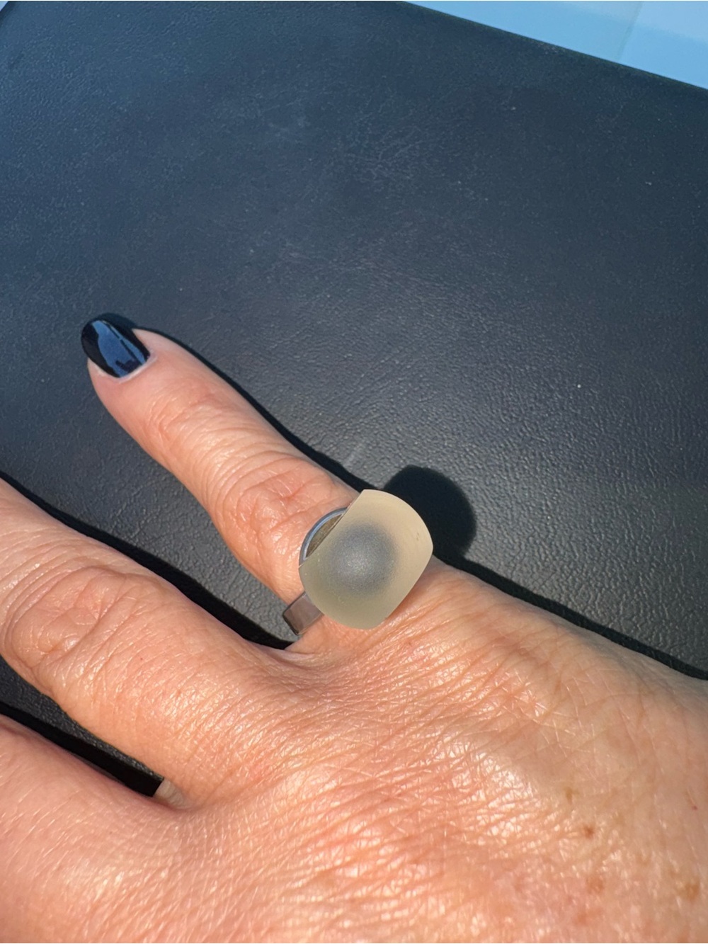 Kosta Boda Vintage Frosted/ Clear Glass Ring on Silver Band